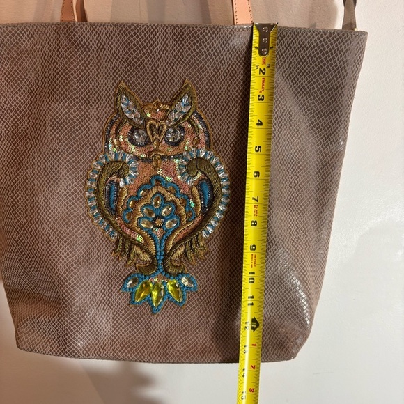 SHARIF NEW YORK TOTE Handbag Purse Leather Rhinestone Owl Design Textured - Picture 5 of 12